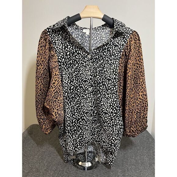 Oddy Animal Print Leopard Print Blouse Sz Small Mob Wife Boho Chic Edgy Eclectic - Picture 1 of 8